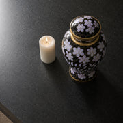 SOULURNS Large Cremation Urn for Human Ashes Adult – Black Cloisonné Floral Urn with Gold Accents, Enamel Coated Aluminium Memorial Urn, Holds Up to 198 lbs, Elegant Decorative Urn